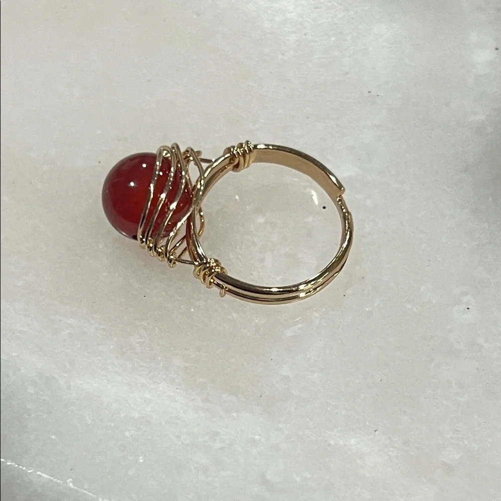 Carnelian Agate Stone Gold Wrap Ring
